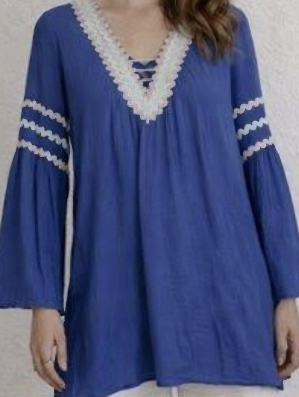 Judith March Royal Blue Lace-Trim V-Neck Tunic